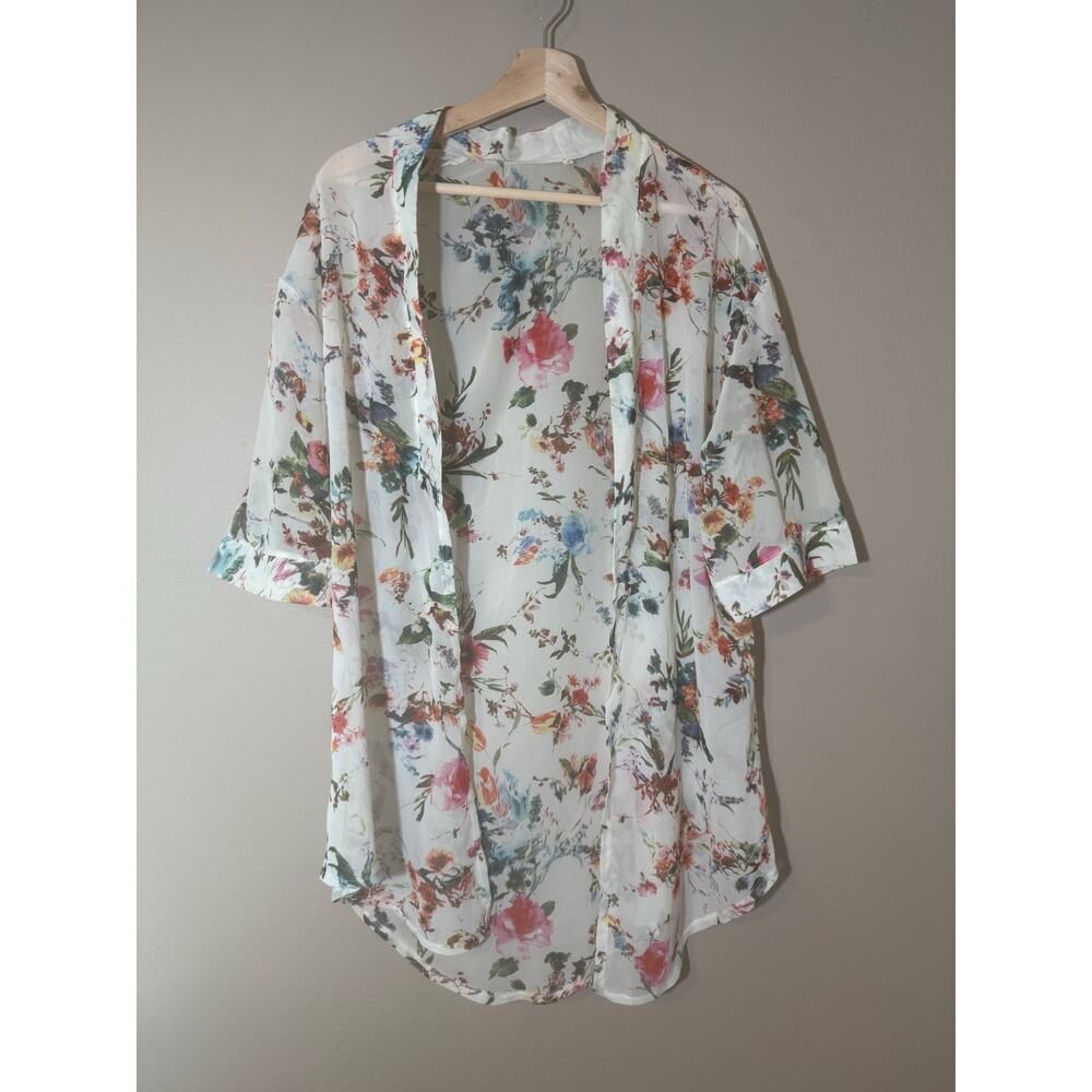 Summer Swimsuit Cover Women Sz Small Casual Kimono Ladies Loose Flora Sheer